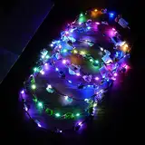 URAQT LED Blumenkranz Stirnband, 6PCS Haarkranz Blumen Mallorca Party Accessoires, Damen und Kinder Festival Zubehör Geburtstag Weihnachten Party Hochzeit Dekor Blumenkranz Kopfschmuck