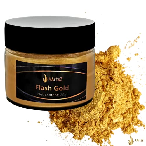 Epoxidharz Farbe Metallic Farbe 20g, AArtsZ Mica Powder Pulver, Epoxy Resin Farbe, Pigment, Farbpigmente Pigmentpulver Farben für Kosmetisches Qualität, Niveau Lipgloss Seifenfarben (Flash Gold (20g))