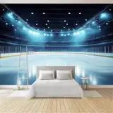Fototapete Sport Sportarten Eishockeyfeld 3D EFFEKT Fototapete Wandbild Wandtapete UV-Beständig 200 x 140 cm für Wohnzimmer Schlafzimmer Flur Vliestapete Wandtapete Motivtapeten Wanddeko Blau