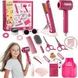 Golgner Friseur Set Kinder 22 Stück, Friseur und Schminktaschen Beauty Set, Frisör Spielzeug Kinder, Friseurspielzeug Kit, mit Fön Haarglätteisen Kamm Schürze Haarzubehör, Geschenk für Mädchen
