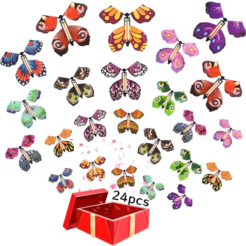 VGOODALL 24 Stück Fliegende Schmetterlinge, Magische Schmetterling Spielzeug Magic Flying Butterfly Card Wind up Butterfly Toy Fliegender Schmetterling Karte