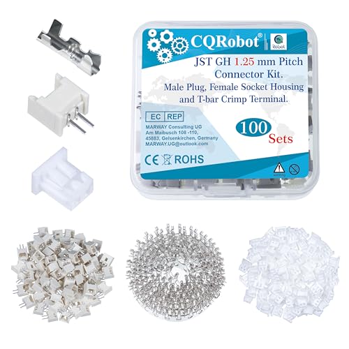 CQRobot JST GH 1,25 mm Tonhöhe 2-Polige JST IC Männlich Stecker, Weiblich Buchsengehäuse und T-Crimp-Klemme Bausatz. 100 Sätze / 400 Teile JST GH Steckverbinder Adapterkabelbaugruppe.