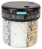 Stylex 23387 - Glitter-Streudekor in einer praktischen Streudose, mit Herzen und Sternen in 6 verschiedenen Ausführungen, zum Basteln und Verzieren