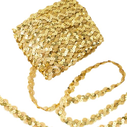 15 Yards Geflochten Pailletten Bänder 15mm Pailletten Gold Paillettenband Glitzer Paillette Trim zum basteln für DIY Kunsthandwerk Geschenkband Bekleidungszubehör