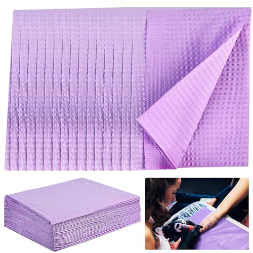 BYZESTY 50 Stück Dental Lätzchen, Wasserdichte Tattoo Lätzchen, Einweg Dental Lätzchen, Tattoo Tischdecken Clean Pad 33 x 45cm, Sauberes Pad, Patientenservietten, Dentalservietten, Mehrzweck (Lila)