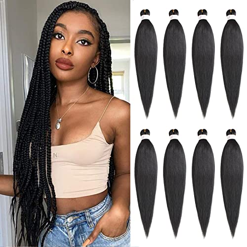 Xtrend 26 Zoll EZ Braid 8 Packs Schwarz Langes Vorgedehntes Flechthaar Yaki Textur Flechthaar für Häkelhaar Zöpfe Heißwassereinstellung Kunstfaser Haarverlängerungen 1B#