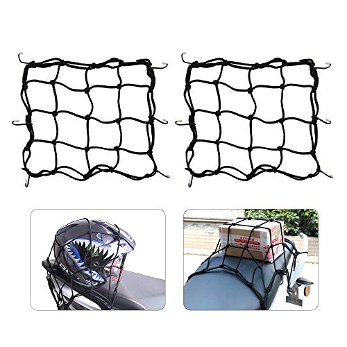Motorrad Gepäcknetz Fahrrad Netz 2 Stück Fahrradkorb Netz 28x28cm Helmnetz mit Haken Spannnetz Sicherungsnetz Dehnbar für Befestigung Helm Gepäcktasche Gummizug