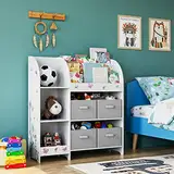 HOCSOK Spielzeugregal, Bücherregal Kinder, Kinderregal mit 4 Aufbewahrungsboxen, Spielzeug-Organizer für Kinderzimmer, Schlafzimmer, Kindergarten, Weiß, 92,2 x 100,2 x 30 cm