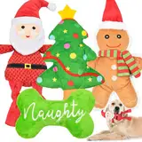 LECHONG Weihnachten Hundespielzeug, 4 Stück Hund Quietsche Spielzeug, gefüllte Hundespielzeug für Zahnen & Kauen, Hundespielzeug Bundle für Welpen, kleine, mittlere und große Hunde