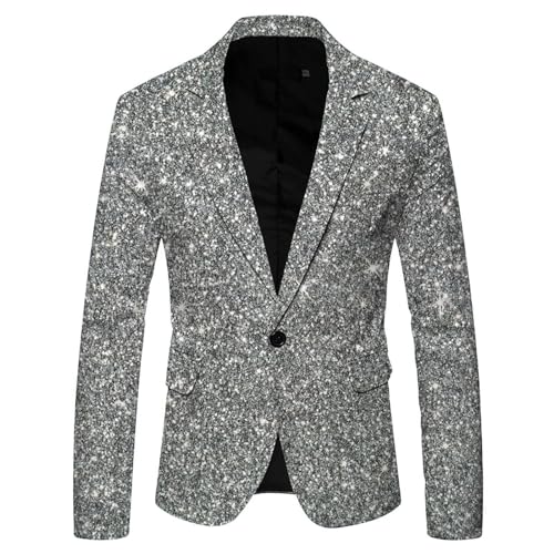 Generisch Herren Pailletten Sakko Glitzer Glänzende EIN-Knopf Slim Fit Elegante Lässige Blazer Männer Frühling Suit Jacket Anzugjacke für Alltag Business Hochzeit Party