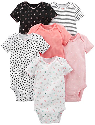 Simple Joys by Carter's Baby Mädchen 6-Pack Short-Sleeve Bodysuit Body, Rosa/Schwarz/Weiß, 6-9 Monate (6er Pack)