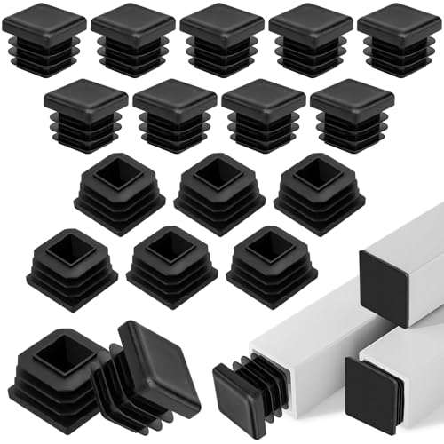 20 Stück Lamellenstopfen, 20 x 20 mm Quadratischer Rohrstopfen Schwarz, Stopfen für Vierkantrohr, Kunststoffkappen für Rohre für Metallprodukte, Geländer, Stühle, Sofas, Tische, Regale