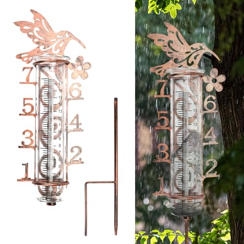 DTYGUIXE Regenmesser für Garten Frostsicher, Garten Niederschlagsmesser, 60 * 12cm Wetterfest Wassermesser mit Klarer Skala, Metall Vogel Wassermengenmesser für Rasen, Terrasse, Feldern, Innenhöfen