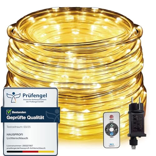 HAUSPROFI 15M 200 LEDS Lichterschlauch mit Fernbedienung,Lichterkette, 8 Modi und Helligkeit dimmbar, Strombetrieben,Wasserdicht, Ideal für Aussen, Weihnachtsbeleuchtung, Deko, Party, Feier Ø5mm