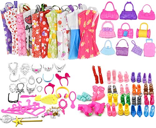 Miotlsy Kleidung Accessories für Puppen 20 Set Kleid Dress 30 Stück Schmuckzubehör erhalten Halskette Spiegel Kleiderbügel 20 Paar Schuhe und 10Pcs Handtasche für 11,5 Zoll Mädchen Puppen