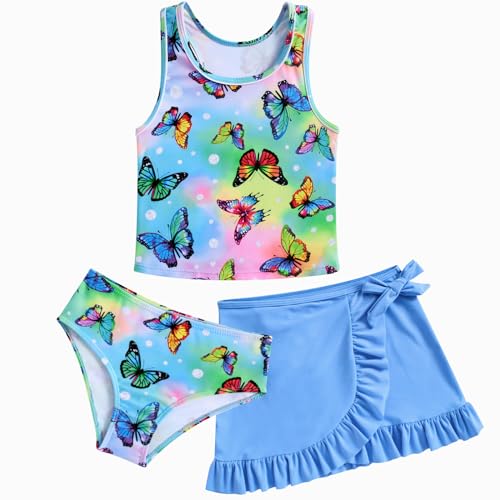 AIDEAONE Schwimmkostüm für Kinder Mädchen Bikini mit Rock Entzückende Schwimmkostüm Schmetterling Bequeme Badebekleidung für Mädchen 9-10 Jahre, Größenetikett 10T