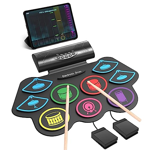 OYAYO Schlagzeug Elektronisch, 9 Pads Faltbares Elektronisches Schlagzeug mit Drumsticks, Tragrbares Elektrische Drum Set mit Bluetooth für Kinder, Anfänger Geburtstag und Geschenk