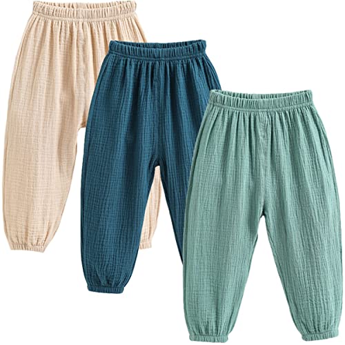 3 Pack of Kinder Mädchen Jungen Sommer Anti-Moskito Leinenhose Bloomers Baumwolle Lange Hosen dünn Pumphose Haremshose Jogginghose Lässige Hose 110