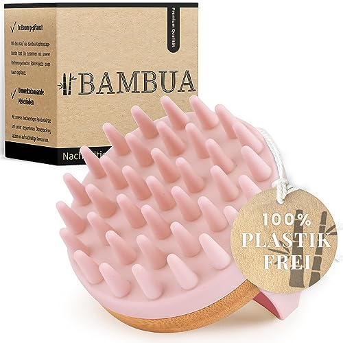 BAMBUA Kopfhaut Massagebürste - (Anti-Schuppen Effekt) Kopfmassage Bürste - Zur Kopfmassage beim Duschen - Premium Scalp Massager - inkl. E-Book „Gesunde Kopfhaut“ (Rosa)