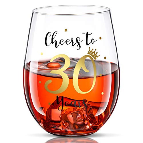 Prost auf 30. Geburtstag Stammlos Weinglas - Geschenk für Männer Frauen, Party Hochzeit Jahrestag Dekorationen, 17 Unzen