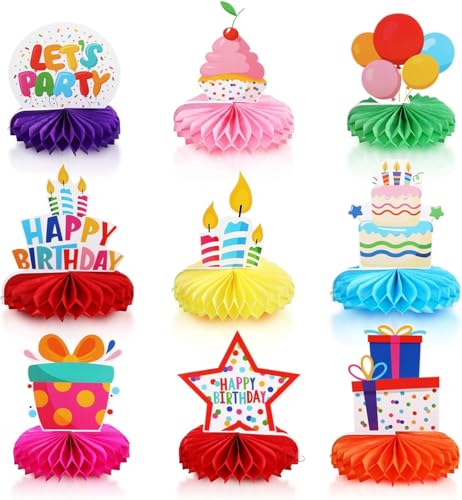uinnossvc 9 Stück Wabenbälle Tischdeko, Honeycomb Party Dekorationen, Kindergeburtstage Party Tischdeko, Bienenwabe Mittelstücke Geburtstag für Jungen Mädchen