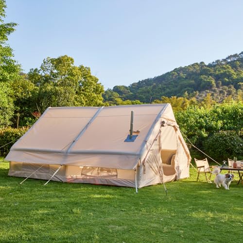 Erommy Aufblasbares Zelt Wasserdicht, Familienzelt für 2-6 Personen,Luftzelt Schnelle Installation,Tragbar Luxus Campingzelt mit Pumpe,4x3m