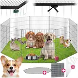 tectake® Freilaufgehege mit Schutznetz, Steckzaun Absperrgitter faltbar und erweiterbar, für Kleintiere, Kaninchen, als Hundegitter, Hundezaun Welpen, Freigehege Hasenstall, Outdoor Gehege