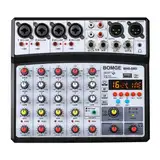 BOMGE 6-Kanal-DJ-Audio-Mixer mit MP3-USB-Bluetooth, 48 V Phantomspeisung, 16 DSP-Echo-Effekt-Mixer für Live, Musik, Karaoke, Podcast, Schwarz