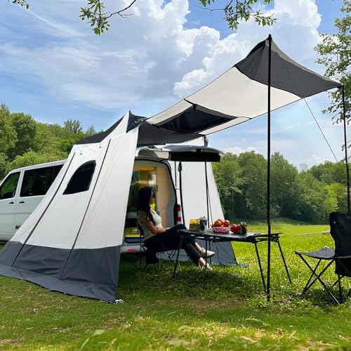 Heckzelt Auto 200x200x205cm, Autozelt für VW T5 T6, Heckklappenzelt für 2-3 Personen, Heckzelt ist Wasserdicht bis 3000 mm, SPF 35+, Auto Vorzelt für VW T5 T6, Car Tent, T5 T6 Camping Zubehör.