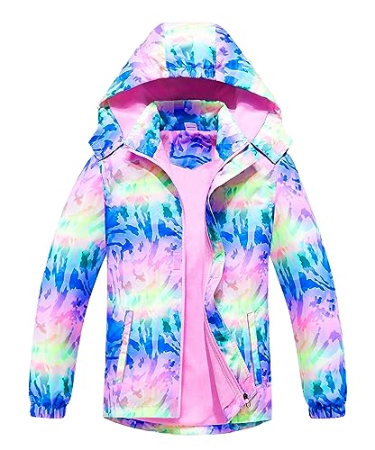 CAMLAKEE Mädchen Regenjacke Gefütterte Kinder Softshelljacke Übergangsjacke Warme Jacke Gedruckt Winterjacke Violett DE: 134-140 (Herstellergröße 140)