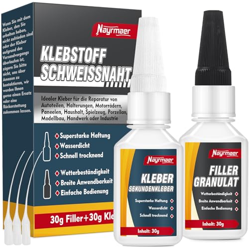 Nayrmaer 2K Sekundenkleber Extra Stark mit Filler, Wasserfest Schweißnaht Kleber für Kunststoff, Gummi, Stein, Keramik, Metall, Holz uvm.