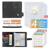 DOZNOZRI A5 Budget Planner Deutsch Spar Challenges Haushaltsbuch Leder Geld Sparen Challenge Buch 100 Tage 5050/500/1000/10000 Geld Organizer Budget Planer für Sparen Mappe Cash Stuffing Startset