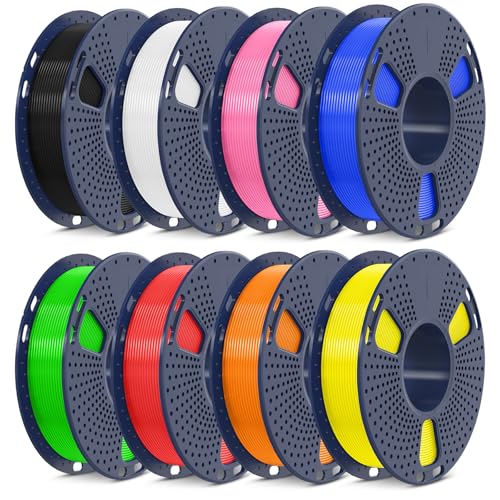 SUNLU 250g*8 PLA Filament Schnell Drucken 1.75 mm, Bündel 3D Drucker Filament, Maßgenauigkeit +/- 0.02 mm, 8 Rollen 0.25kg Spule PLA Filaments (Schwarz+weiß+grün+rot+orange+gelb+rosa+blau)