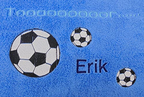 pinkeSterne ☆ Besticktes Handtuch Duschtuch FUßBALL mit Motiv Personalisiert Name Sport Ballsport Fussball