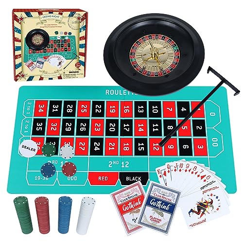 GOTHINK Roulette Wheel Game Set, Includes Roulette and Texas Hold'em Poker, Perfect for Parties and Holidays, Get for a Fun Casino Night!