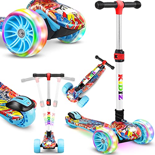 KIDIZ® Roller Kinder Scooter X-Pro2 Dreiradscooter mit PU LED Leuchtenden Räder Kinderroller faltbar Tret-Roller höhenverstellbarer Cityroller Kinderscooter für Jungen Mädchen 3-12 Jahre, Graffiti