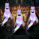 DIYDEC 3 Stück Halloween Windsack Ghost, Halloween Hängen Windsack Geist Windsock Flagge Mit Led Lichtern für Halloween Deko