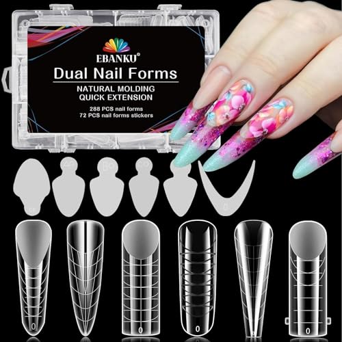 EBANKU 288 PCS Klare Matte Dual Nail System Form Mould Acryl Sarg Nagel Erweiterung Tipps Nail Art Maniküre Werkzeuge Mit 72 PCS French Forms stickers(6 Stile)