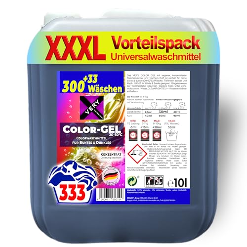 VERY Color Gel, dickflüssiges Waschmittel im 10l Vorratspack (333 Waschladungen), tiefenreine Sauberkeit dank konzentrierte Reinheitsformel, angenehmer aber unaufdringlicher Frischeduft, 20°C - 60°C