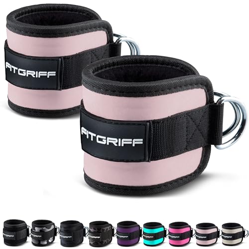 Fitgriff® Fußschlaufen V1 (gepolstert) - für Fitness Training am Kabelzug - (2 Stück) Ankle Straps für Frauen und Männer (Blush Pink)