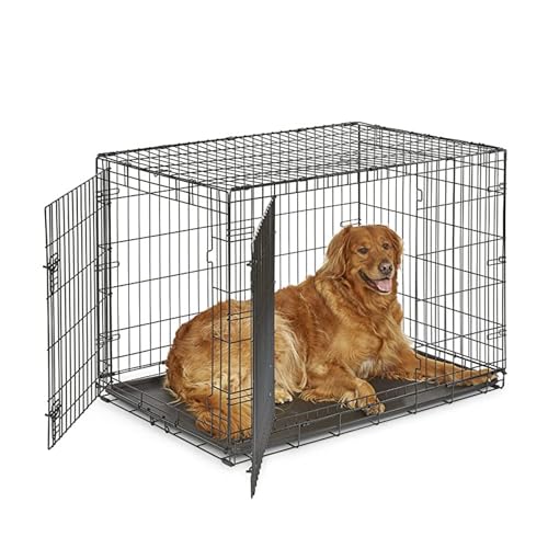 Hundekäfig Klappbar Hundebox für Zuhause, Gitterbox Hund, Hundetransportkäfig Tiertransportbox mit Bodenschale Dog Crate (L(89 * 59 * 65cm))