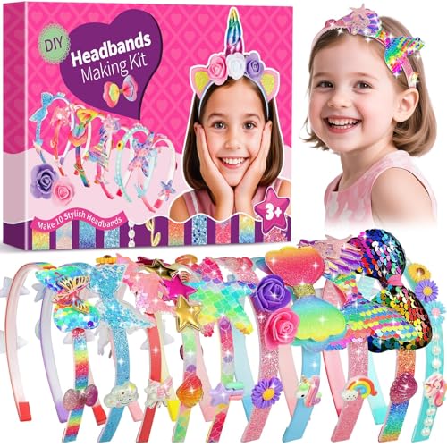 Pourbibi Haarreifen Mädchen,Haarband-Bastelset für Mädchen,Mädchen Spielzeug, Haarschmuck Basteln Mädchen ab 3 Jahre,Geschenk Mädchen 4 5 6 7 8 Jahre,Geburtstagsgeschenk für Mädchen 3-12