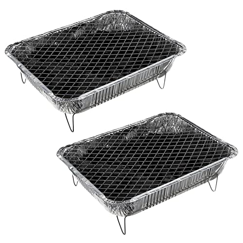 2x Aluminium Komplett Einweggrill mit Grillkohle und Anzünder Alu Picknick BBQ Camping Einweg Grill Einmalgrill Picknickgrill