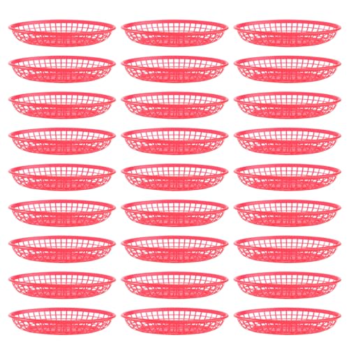 YARNOW 32Pcs Retro Stil Fast- Food Korb Oval Kunststoff Restaurant Korb Brot Burger Frites Fach Platter für Party Picknick Grill