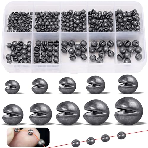 Annyswit 300 Stück/10 Größen Bleischrot Angelblei Set 2g 1.5g 1.2g 1g 0.8g 0.6g 0.5g 0.4g 0.3g 0.2g Herausnehmbare Blei Gewicht Schrotblei Angeln für Stabilisierung der Angelschnur und des Köders
