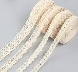 Sweelov 20 Meter Vintage Spitzenband Beige Spitzenband auf einer Rolle 4 Stück/5 Meter Baumwolle Dekoband Zierband Spitzenborte für Nähen Handwerk Hochzeit Deko Geschenkbox