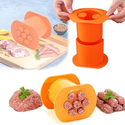 Roysmart Cevapcici Presse Hot Dog Maker mit 7 Löchern, Manual Cevapcici Maker Wursthersteller Cevapcici Extruder Wurst Fleischfüller Kit für Hausgemachte Würste (Orange)