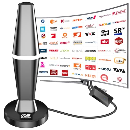 DVTB2 Antenne mit Verstärker,zimmerantenne für DVB-T&DVB-T2 Antennen,450 km Großer Reichweite und 360° Empfang,unterstützt 4K 1080P, TV kostenlos DVB-T2 VHF UHF-3M Koaxialkabel