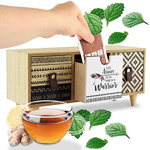 TEEBOX NEU (LIEGEND) MODERNE TEEBEUTEL AUFBEWAHRUNG | aus Holz | im Boho Stil | zum Aufbewahren und Servieren | mit herausnehmbaren Laden | vielseitig einsetzbar | dekorative Teebox | handgefertigt
