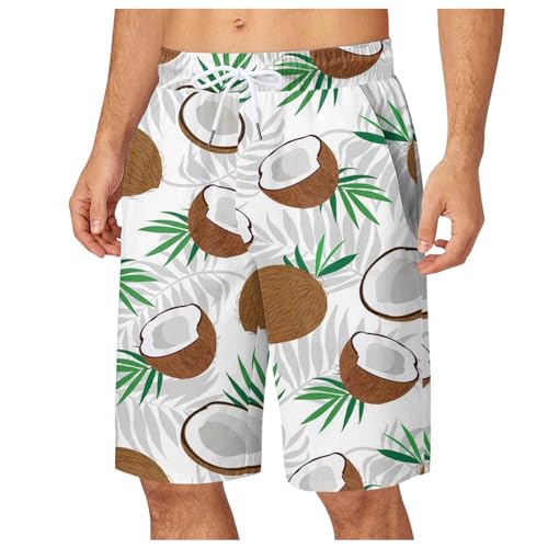 Hawaii-Shorts für Herren Kurze Hosen Herren Herren-Sommer-Shorts mit digitalem 3D-Kokosnussbaum-Druck, belüftet, elastische Taille, Strandhose Herren Badeshorts Rot Badeshorts Herren (Purple, M)